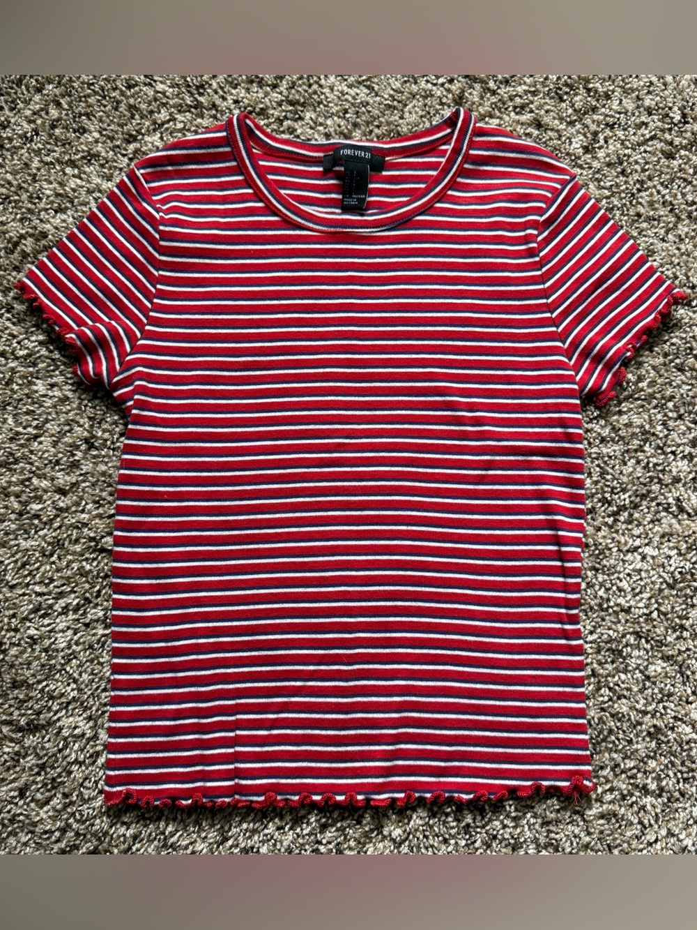 Forever 21 Red, White & Navy Striped Ribbed Tee
